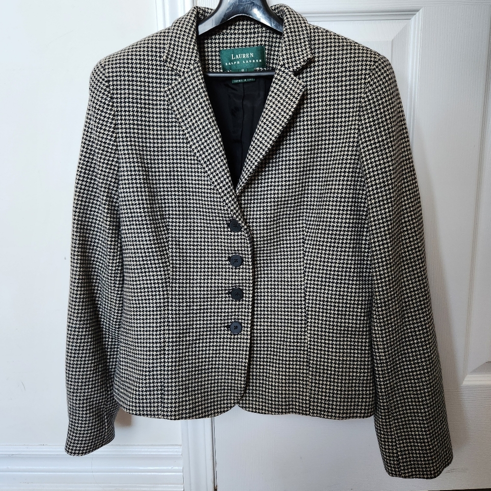 Lauren Ralph Lauren Houndstooth Wool Blazer – Size 8